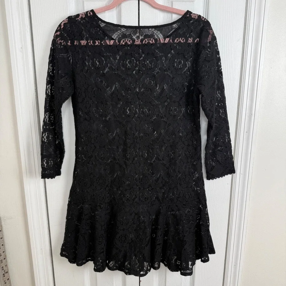 Free People Lace Mini Dress 2 Black Goth Whimsigoth Drop Waist Ruffle Sheer Boho